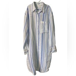 100% Linen Shirt Dress H&M, size 2, 4, 6, Blue and White, Summer, Cottagecore